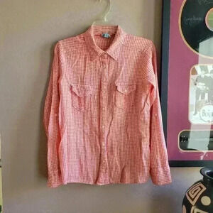 C & C California Women's Shirt Size S/P Orange/White Pockets Long Sleeve VTG